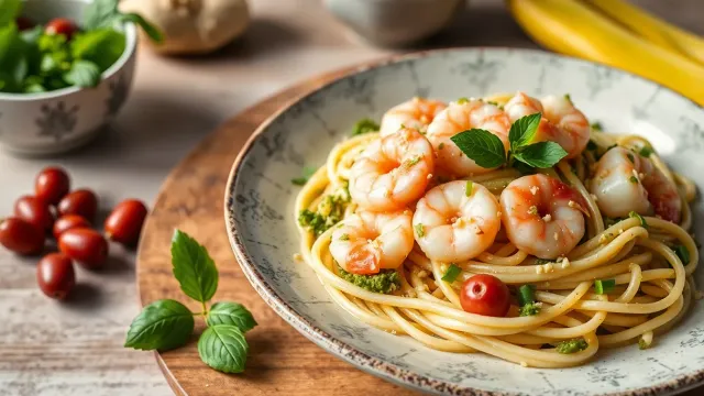 สูตรพาสต้ากุ้งและเพสโต้พิสตาชิโอที่ทำง่ายและอร่อย